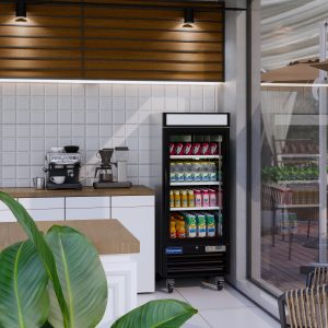 Polarman PLM-HGD12F 25″ Black Single Swing Glass Door Merchandiser Freezer with LED Lighting, 12 cu.ft