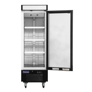 Polarman PLM-HGD16F 25″ Black Single Swing Glass Door Merchandiser Freezer with LED Lighting, 16 cu.ft