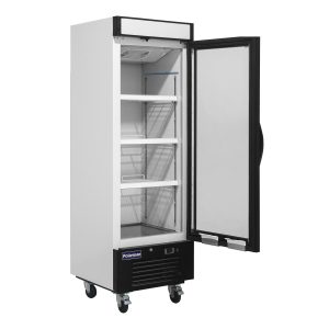 Polarman PLM-HGD16F 25″ Black Single Swing Glass Door Merchandiser Freezer with LED Lighting, 16 cu.ft