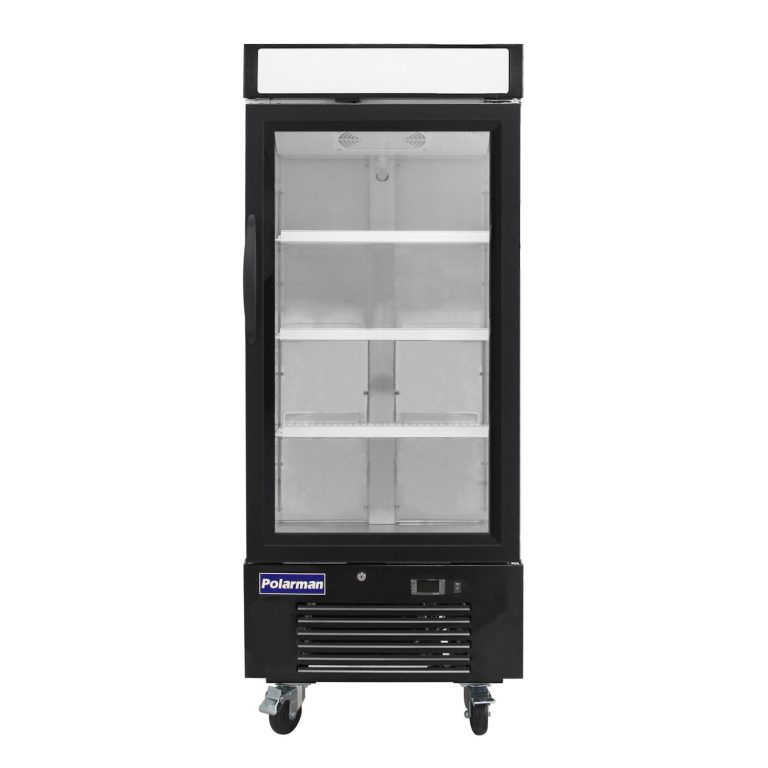 Polarman PLM-HGD12R 25″ Black Refrigerated Single Swing Glass Door Merchandiser with LED Lighting, 12 cu.ft