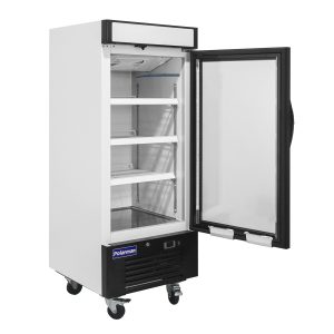 Polarman PLM-HGD12R 25″ Black Refrigerated Single Swing Glass Door Merchandiser with LED Lighting, 12 cu.ft