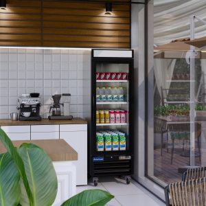 Polarman PLM-HGD16R 25″ Black Refrigerated Single Swing Glass Door Merchandiser with LED Lighting, 16 cu.ft