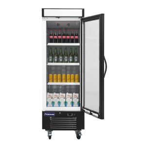 Polarman PLM-HGD16R 25″ Black Refrigerated Single Swing Glass Door Merchandiser with LED Lighting, 16 cu.ft