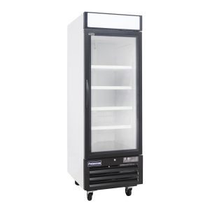Polarman PLM-HGD23F 26 3/4″ Black Single Swing Glass Door Merchandiser Freezer with LED Lighting, 23 cu.ft