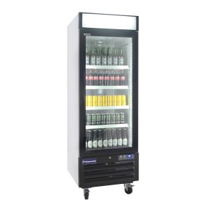 Polarman PLM-HGD23F 26 3/4″ Black Single Swing Glass Door Merchandiser Freezer with LED Lighting, 23 cu.ft