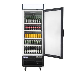 Polarman PLM-HGD23F 26 3/4″ Black Single Swing Glass Door Merchandiser Freezer with LED Lighting, 23 cu.ft