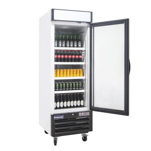 Polarman PLM-HGD23F 26 3/4″ Black Single Swing Glass Door Merchandiser Freezer with LED Lighting, 23 cu.ft