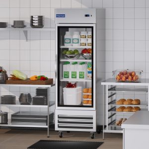 Polarman PLM-27RGS 26 3/4″ Reach-In Refrigerator with Single Glass Door with LED Lighting, Bottom Mount, Stainless Steel, 23 cu. ft.