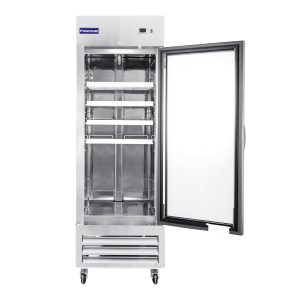 Polarman PLM-27RGS 26 3/4″ Reach-In Refrigerator with Single Glass Door with LED Lighting, Bottom Mount, Stainless Steel, 23 cu. ft.