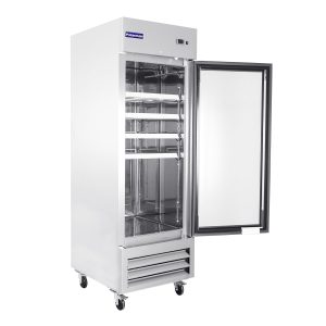 Polarman PLM-27RGS 26 3/4″ Reach-In Refrigerator with Single Glass Door with LED Lighting, Bottom Mount, Stainless Steel, 23 cu. ft.
