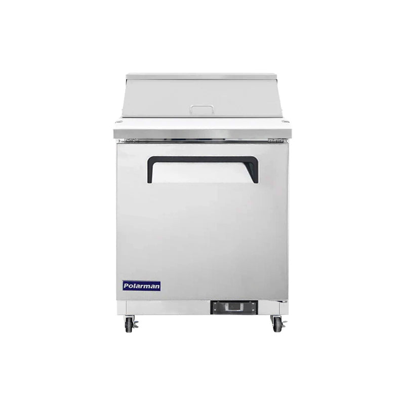Polarman PLM-S29S 28 15/16″ Stainless Steel Sandwich/Salad Prep Table with One Solid Full Door, (8) 1/6 Size Pans