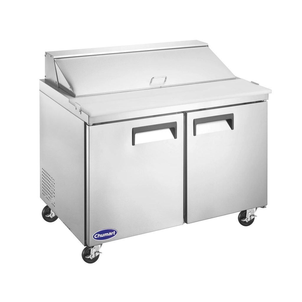 Chumart CMT-S48 46 7/8″ Stainless Steel Sandwich/Salad Prep Table with Two Solid Full Doors