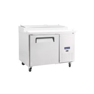 Polarman PLM-P44S 47 3/8″ Refrigerated Pizza Prep Table with One Solid Full Door, (6) 1/3 Size Pans