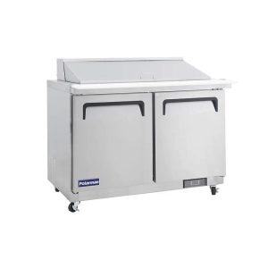 Polarman PLM-S48KS 48 1/4″ Stainless Steel Mega Top Sandwich/Salad Prep Table with Two Solid Full Doors, (18) 1/6 Size Pans