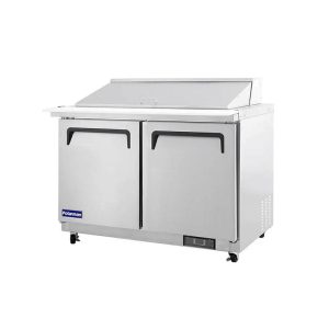 Polarman PLM-S48KS 48 1/4″ Stainless Steel Mega Top Sandwich/Salad Prep Table with Two Solid Full Doors, (18) 1/6 Size Pans