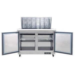 Polarman PLM-S48KS 48 1/4″ Stainless Steel Mega Top Sandwich/Salad Prep Table with Two Solid Full Doors, (18) 1/6 Size Pans