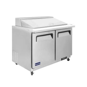 Polarman PLM-S48S 48 1/4″ Stainless Steel Sandwich/Salad Prep Table with Two Solid Full Doors, (12) 1/6 Size Pans