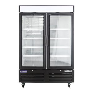 Polarman PLM-HGD48F 53 15/16″ Black Double Swing Glass Door Merchandiser Freezer with LED Lighting, 48 cu.ft
