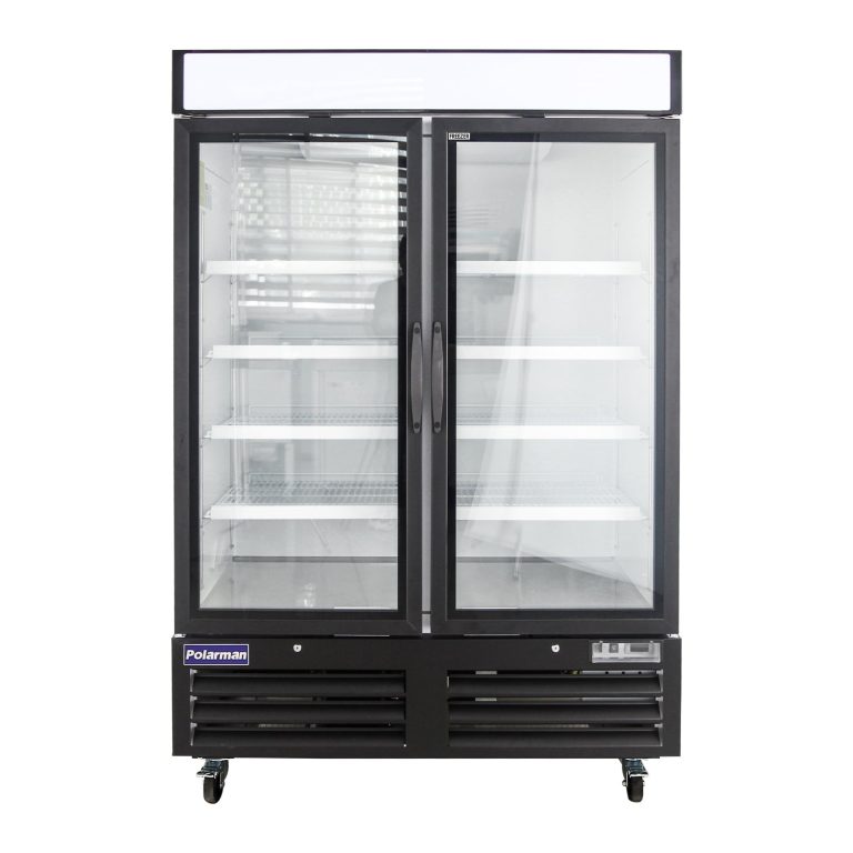 Polarman PLM-HGD48F 53 15/16" Negro Compartimiento Expositor de Puerta de Vidrio de Apertura Doble Congelador con Iluminación LED, 48 pies cúbicos