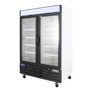 Polarman PLM-HGD48F 53 15/16″ Black Double Swing Glass Door Merchandiser Freezer with LED Lighting, 48 cu.ft