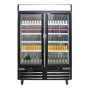 Polarman PLM-HGD48F 53 15/16″ Black Double Swing Glass Door Merchandiser Freezer with LED Lighting, 48 cu.ft