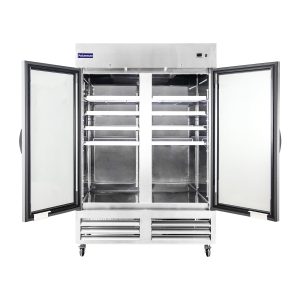 Polarman PLM-54RGS 53 15/16″ Reach-In Refrigerator with Double Glass Doors with LED Lighting, Bottom Mount, Stainless Steel, 49 cu. ft.