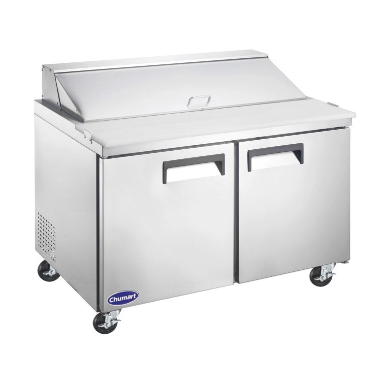 Chumart CMT-S60 60 1/4″ Stainless Steel Sandwich/Salad Prep Table with Two Solid Full Doors