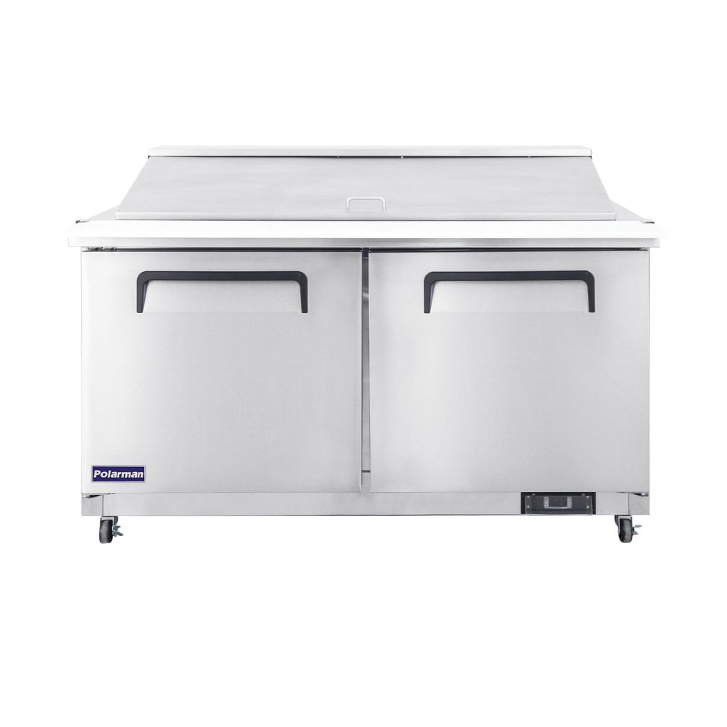Polarman PLM-S60KS 61 1/4″ Stainless Steel Mega Top Sandwich/Salad Prep Table with Two Solid Full Doors, (24) 1/6 Size Pans