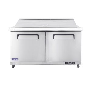 Polarman PLM-S60KS 61 1/4″ Stainless Steel Mega Top Sandwich/Salad Prep Table with Two Solid Full Doors, (24) 1/6 Size Pans