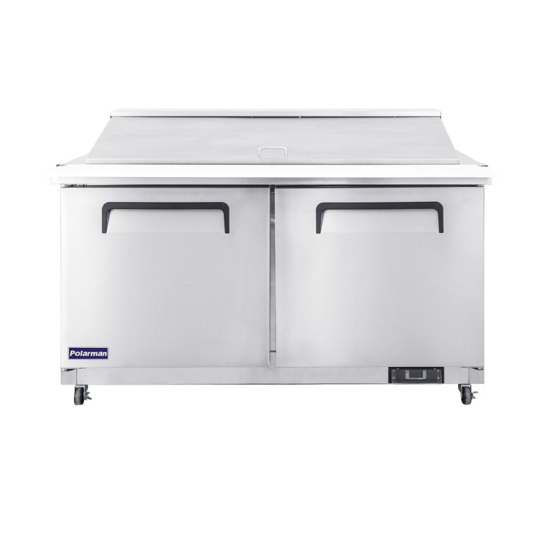Polarman PLM-S60KS 61 1/4″ Stainless Steel Mega Top Sandwich/Salad Prep Table with Two Solid Full Doors, (24) 1/6 Size Pans
