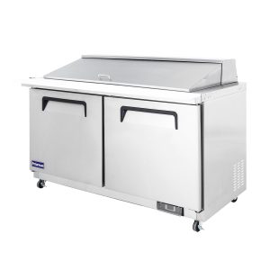 Polarman PLM-S60KS 61 1/4″ Stainless Steel Mega Top Sandwich/Salad Prep Table with Two Solid Full Doors, (24) 1/6 Size Pans