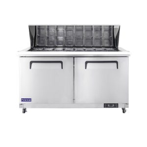 Polarman PLM-S60KS 61 1/4″ Stainless Steel Mega Top Sandwich/Salad Prep Table with Two Solid Full Doors, (24) 1/6 Size Pans
