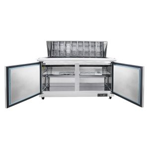 Polarman PLM-S60KS 61 1/4″ Stainless Steel Mega Top Sandwich/Salad Prep Table with Two Solid Full Doors, (24) 1/6 Size Pans