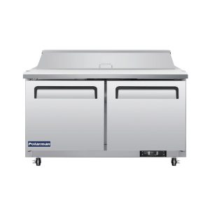 Polarman PLM-S60S 61 1/4″ Stainless Steel Sandwich/Salad Prep Table with Two Solid Full Doors, (16) 1/6 Size Pans