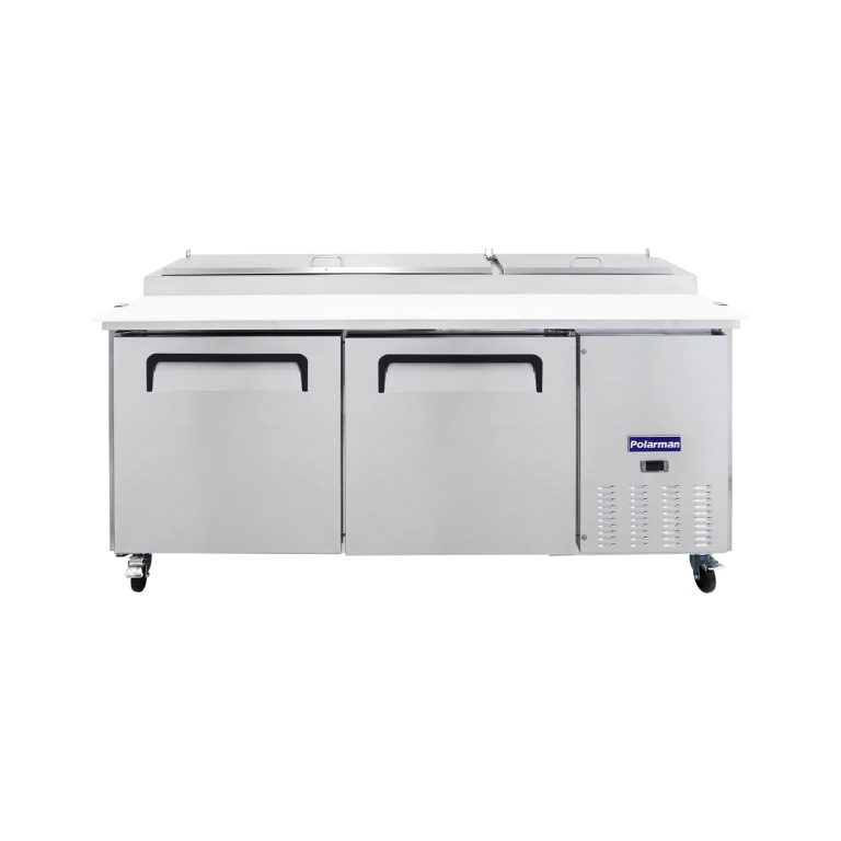 Polarman PLM-P67S 70 3/4" Refrigerador de Mesa de Preparación de Pizza con Dos Puertas Llenas Sólidas, (9) bandejas de 1/3 de tamaño