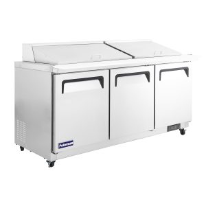 Polarman PLM-S72KS 71 3/4″ Stainless Steel Mega Top Sandwich/Salad Prep Table with Three Solid Full Doors, (27) 1/6 Size Pans