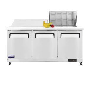 Polarman PLM-S72KS 71 3/4″ Stainless Steel Mega Top Sandwich/Salad Prep Table with Three Solid Full Doors, (27) 1/6 Size Pans