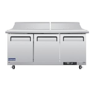 Polarman PLM-S72S 71 3/4″ Stainless Steel Sandwich/Salad Prep Table with Three Solid Full Doors, (18) 1/6 Size Pans
