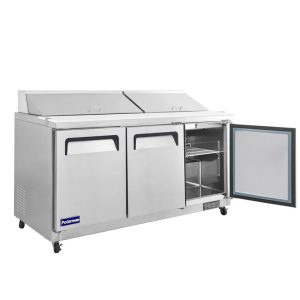 Polarman PLM-S72S 71 3/4″ Stainless Steel Sandwich/Salad Prep Table with Three Solid Full Doors, (18) 1/6 Size Pans