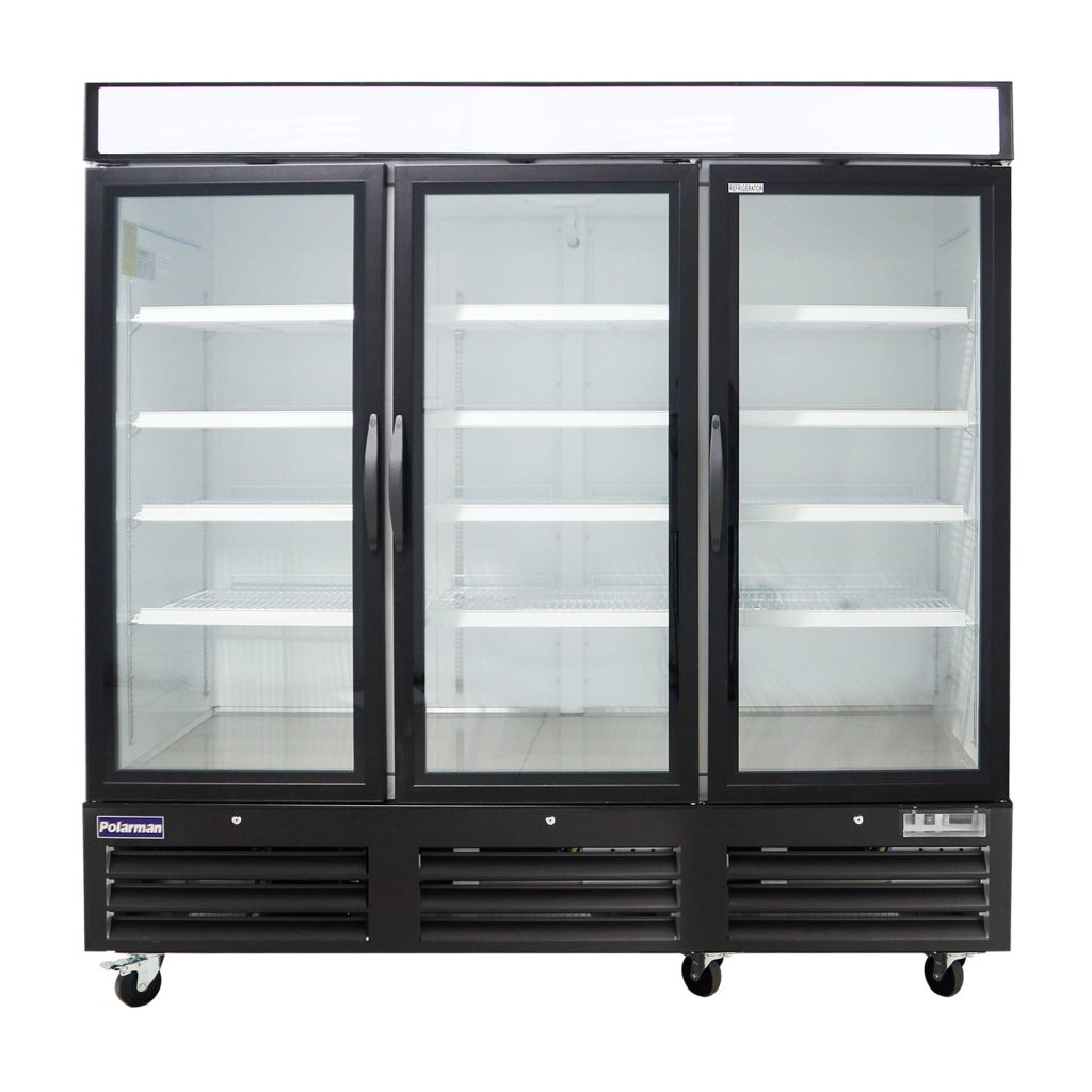 Polarman PLM-HGD72FDV 81″ Black Triple Swing Glass Door Merchandiser Freezer with LED Lighting, 72 cu.ft