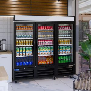 Polarman PLM-HGD72FDV 81″ Black Triple Swing Glass Door Merchandiser Freezer with LED Lighting, 72 cu.ft