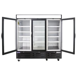 Polarman PLM-HGD72FDV 81″ Black Triple Swing Glass Door Merchandiser Freezer with LED Lighting, 72 cu.ft
