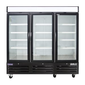 Polarman PLM-HGD72R 81″ Black Refrigerated Triple Swing Glass Door Merchandiser with LED Lighting, 72 cu.ft