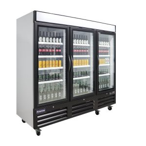 Polarman PLM-HGD72R 81″ Black Refrigerated Triple Swing Glass Door Merchandiser with LED Lighting, 72 cu.ft