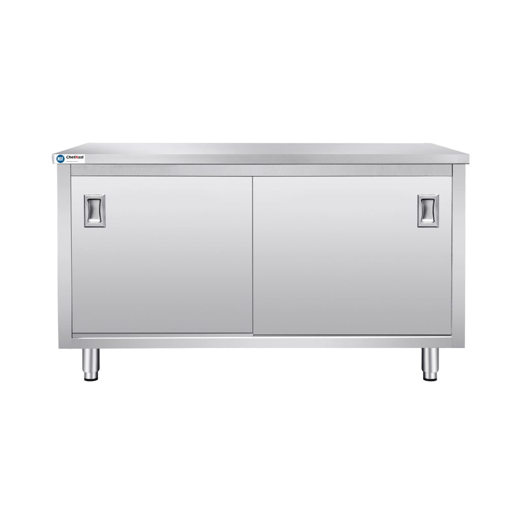 ChefAsst 30″ x 60″ CA-C-3060-316 16-Gauge Type 304 Stainless Steel Enclosed Base Table with Sliding Doors and Adjustable Midshelf