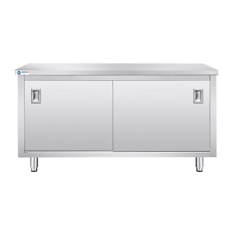 ChefAsst 30" x 72" CA-C-3072-316 16-Guaje Acero Inoxidable Tipo 304 con Tablero Base Encerrado, Puertas Correderas y Repisa Media Ajustable
