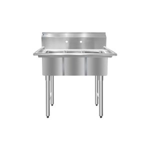 ChefAsst 36″ CA-S3C101410-316 16-Gauge Stainless Steel Three Compartment Commercial Sink with Stainless Steel Legs, and without Drainboards – 10″ x 14″ x 10″ Bowls