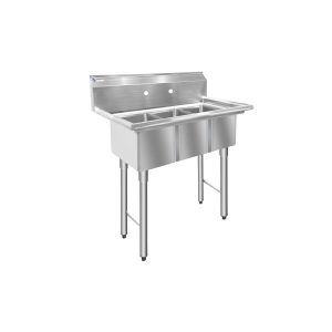 ChefAsst 36″ CA-S3C101410-316 16-Gauge Stainless Steel Three Compartment Commercial Sink with Stainless Steel Legs, and without Drainboards – 10″ x 14″ x 10″ Bowls