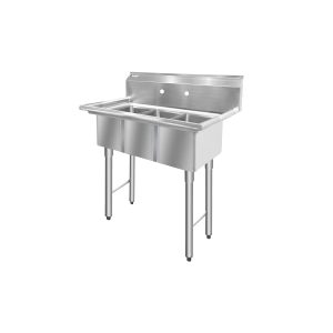 ChefAsst 36″ CA-S3C101410-316 16-Gauge Stainless Steel Three Compartment Commercial Sink with Stainless Steel Legs, and without Drainboards – 10″ x 14″ x 10″ Bowls