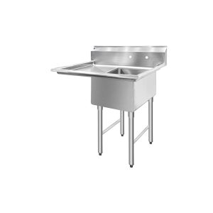 ChefAsst 40″ CA-S1C181812-18L-316 16-Gauge Stainless Steel Single Compartment Commercial Sink with Stainless Steel Legs, and Left 18″ Drainboard – 18″ x 18″ x 12″ Bowl